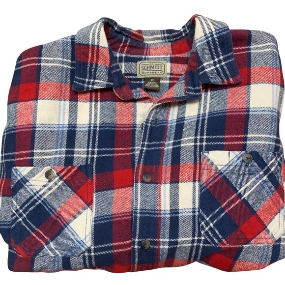 C.E. Schmidt Workwear Mens Red White & Blue Plaid Button-Up Flannel Shirt 2X - Picture 10 of 10